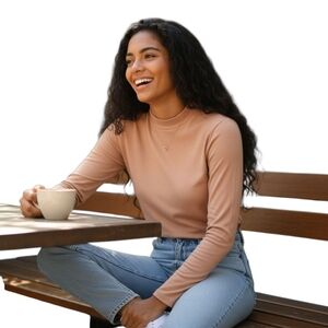 Brit & Bri Women's Mock Neck Long Sleeve Tan Top Sz.L EUC